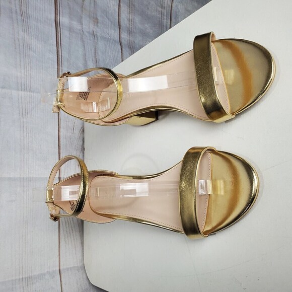 Justfab Noura Gold Tone Strappy Open Toe Block Shiny Heels Size 9.5 - Picture 2 of 8